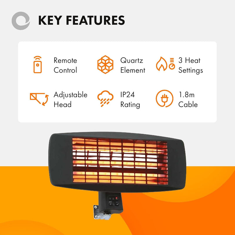 Devola Core 2kW Wall Mounted Patio Heater Square with Remote - DVSPH20WMB, Image 3 of 9